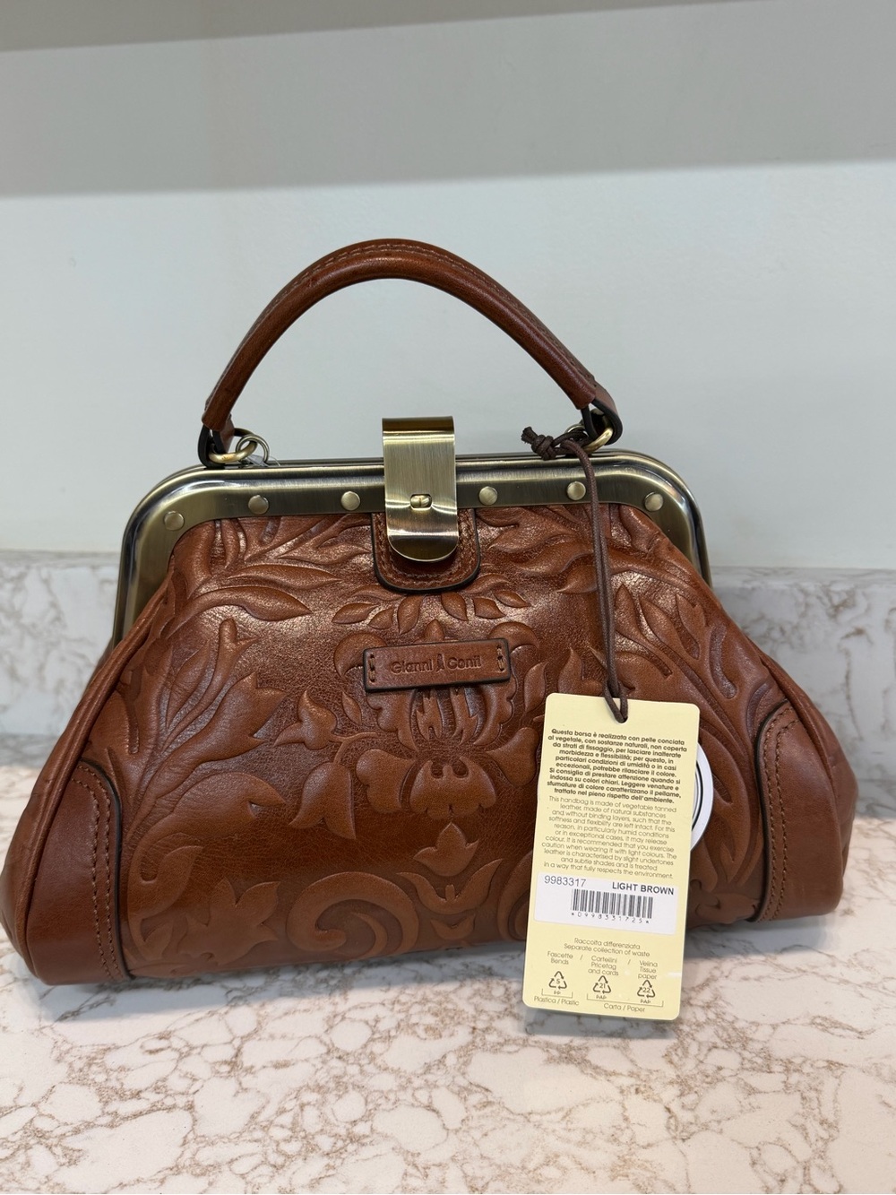 Gianni Conti Light Brown Embossed Leather Satchel